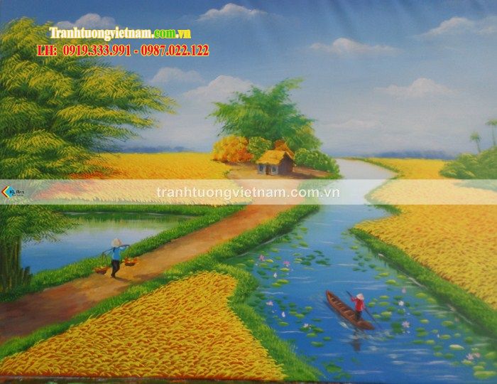 Tranh phong cảnh đồng quê việt nam đồng lúa - Vẽ tranh tường 3D đẹp giá rẻ  nhất tại Hà Nội | Thi công trọn gói