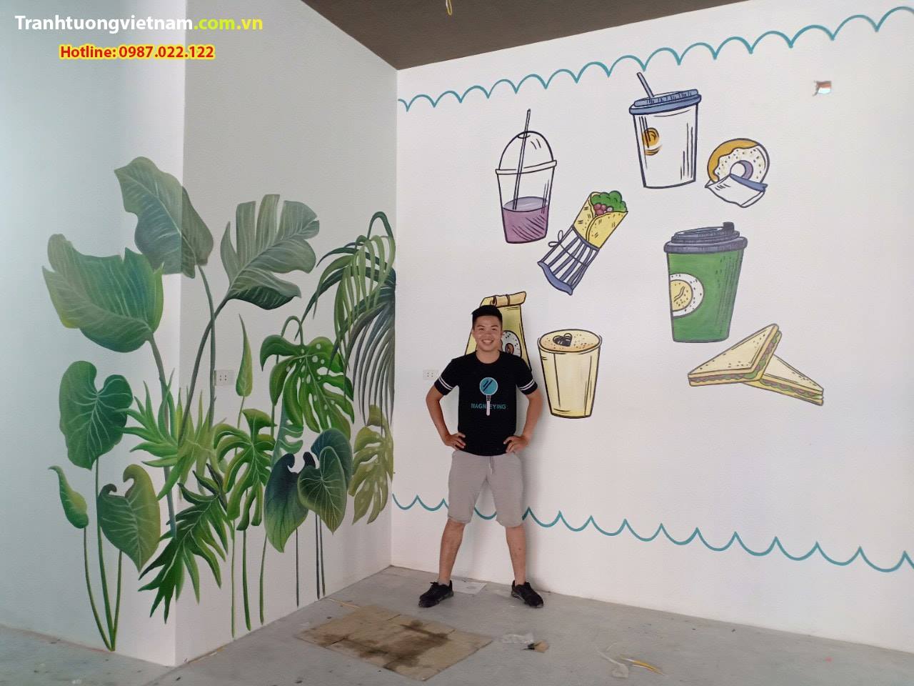 vẽ tranh tường quán trà sữa đơn giản