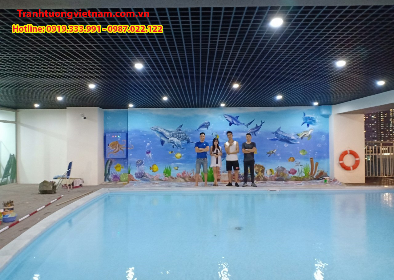 vẽ tranh tường bể bơi tại Hà Nội