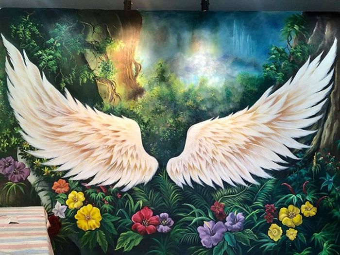 Tổng hợp] +63 Mẫu vẽ tranh tường đôi cánh thiên thần quán cafe trà sữa đẹp  ấn tượng nhất hiện nay - Vẽ tranh tường 3D đẹp giá rẻ nhất tại Hà
