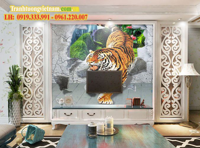 Mẫu vẽ tranh tường con Hổ - Cọp phong thủy cực đẹp 2018 - Vẽ tranh tường 3D  đẹp giá rẻ nhất tại Hà Nội | Thi công trọn gói