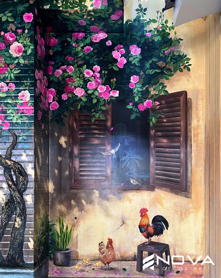 Mẫu tranh vẽ hoa hồng cho mệnh thổ