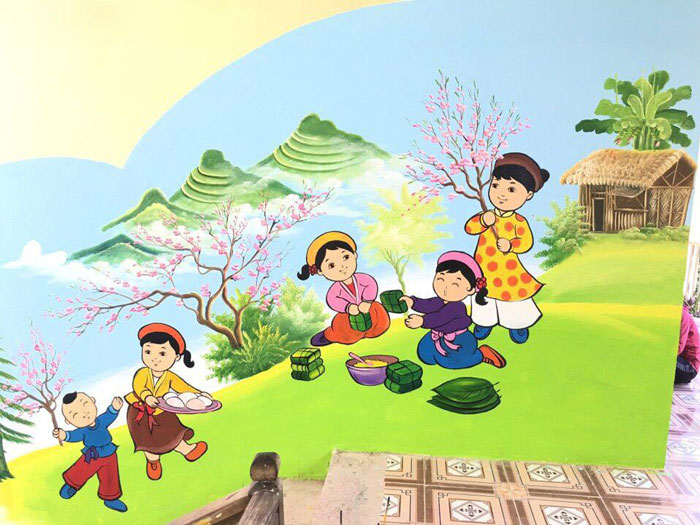 Trang trí tết ở trường mầm non với hình ảnh ngộ nghĩnh