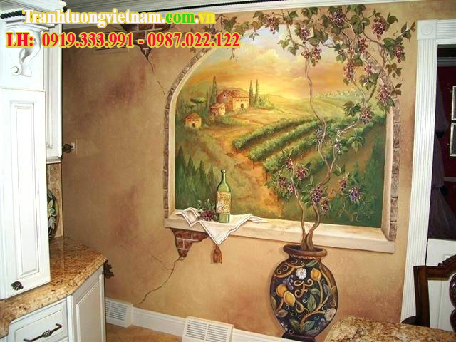 Vẽ tranh tường phòng bếp đẹp