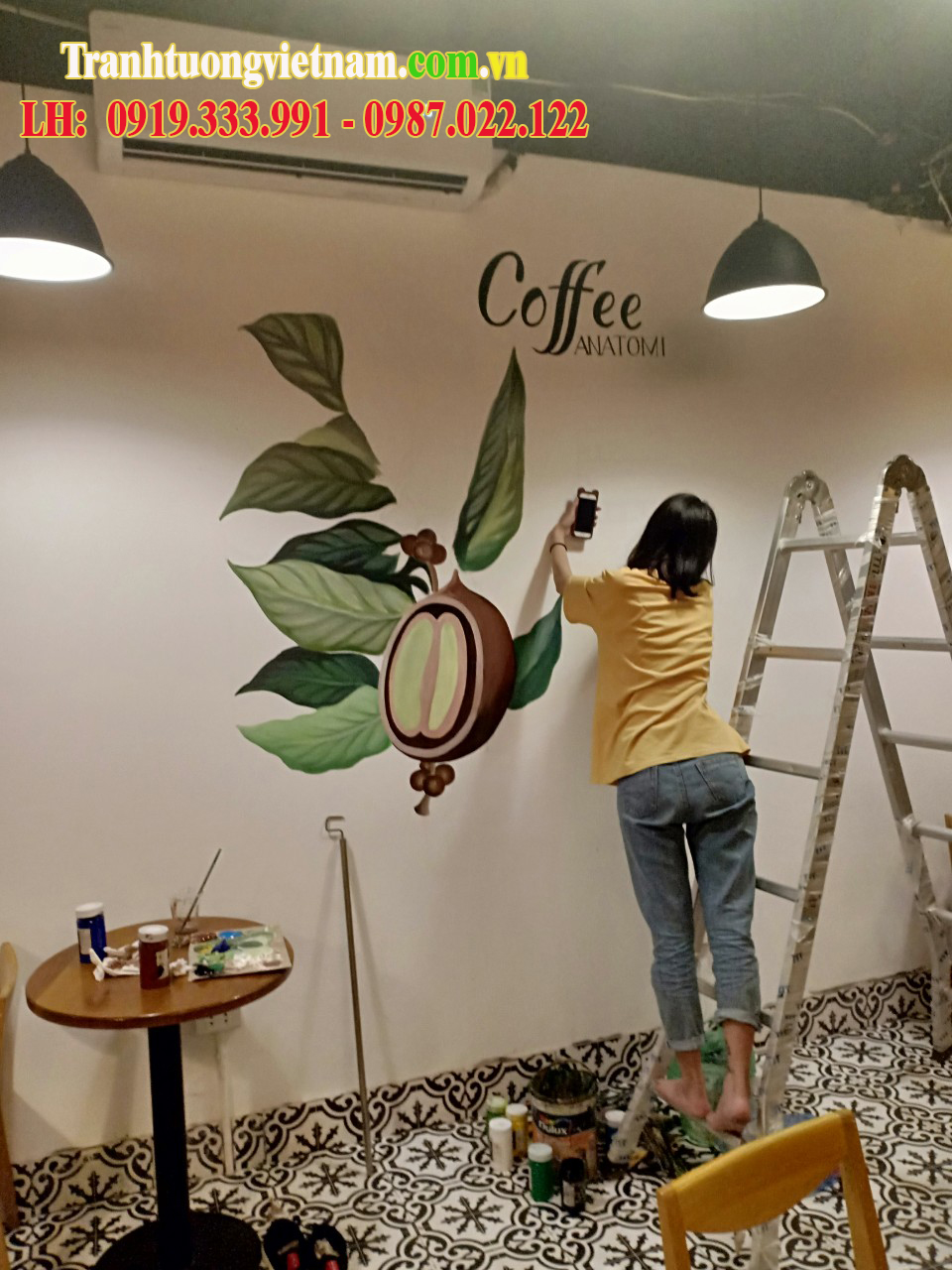 Mẫu vẽ tranh tường quán Cafe đơn giản mà đẹp