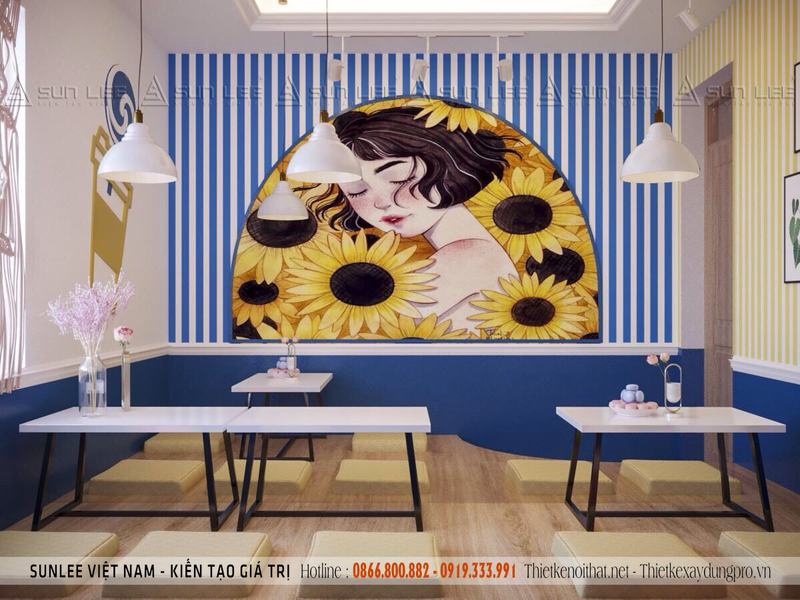 vẽ tranh tường quán cafe đep