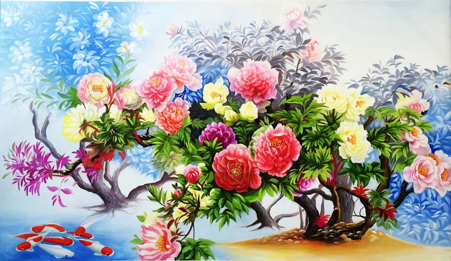 Tranh 3D hoa mẫu đơn