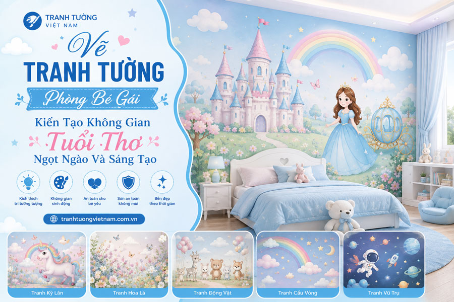 Vẽ tranh tường phòng bé gái