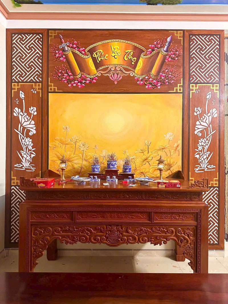 Vẽ tranh tường phòng thờ